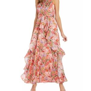 R&M Richards One-Piece Printed Peplum Halter Dress